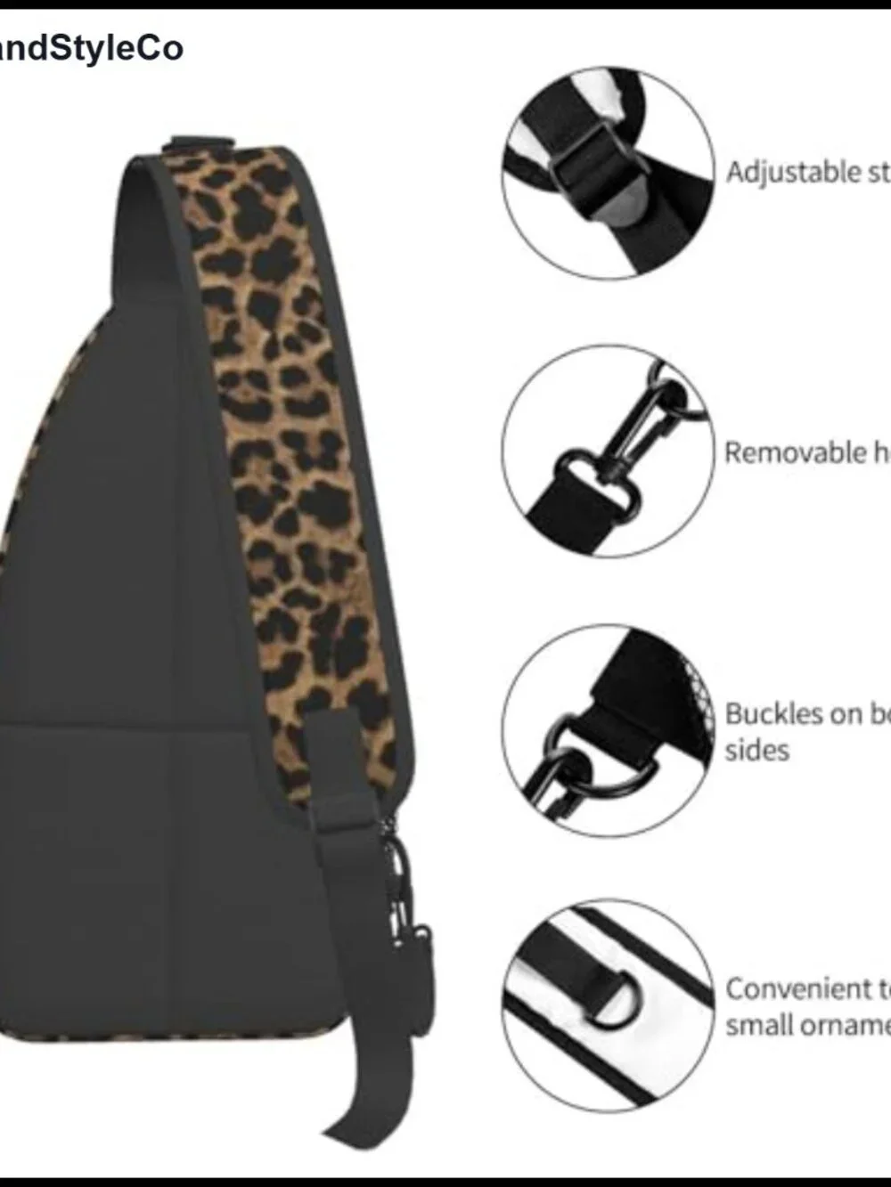Leopard Print Sling Backpack Crossbody Bag Adjustable Strap Polyester Casual